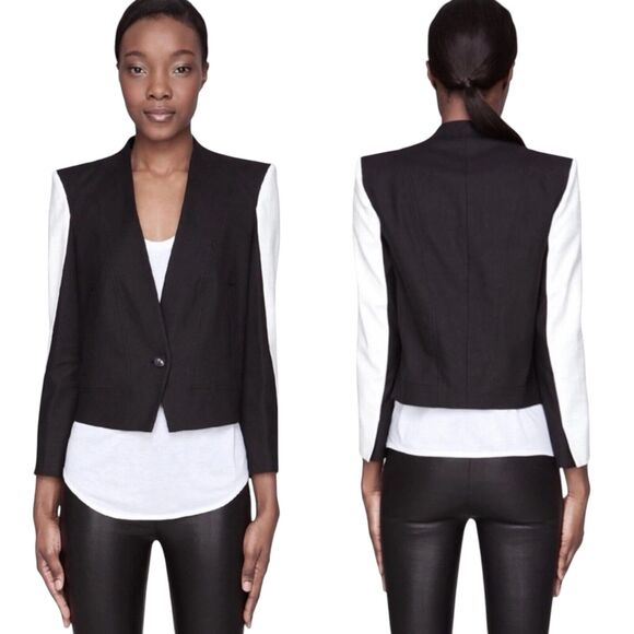 HELMUT LANG Era Suiting Blazer Size 6 Colorblock One Button Black White - Picture 1 of 16